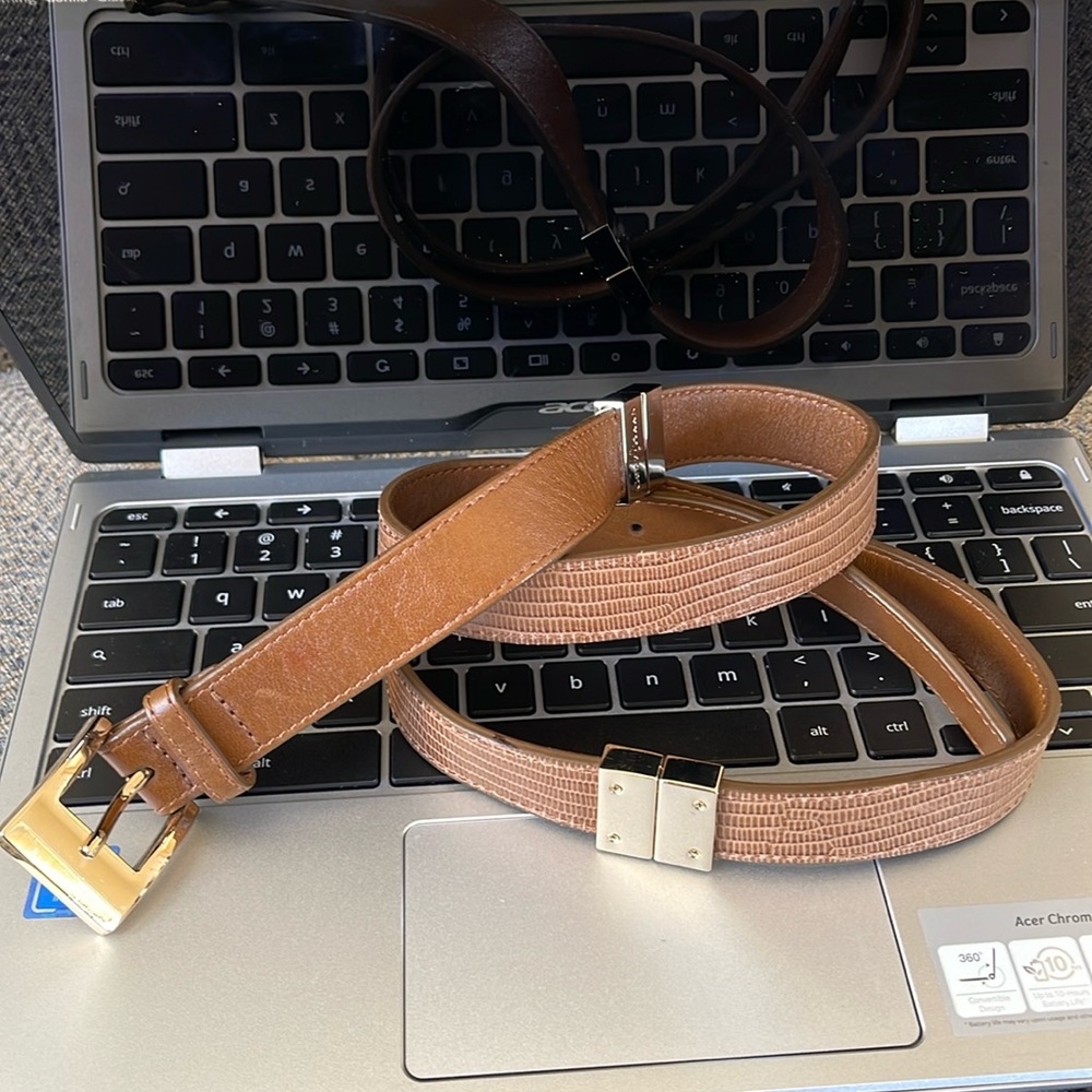 Cole Haan Brown Leather/ Brown Croco Embossed Reversible Belt 42.75 “